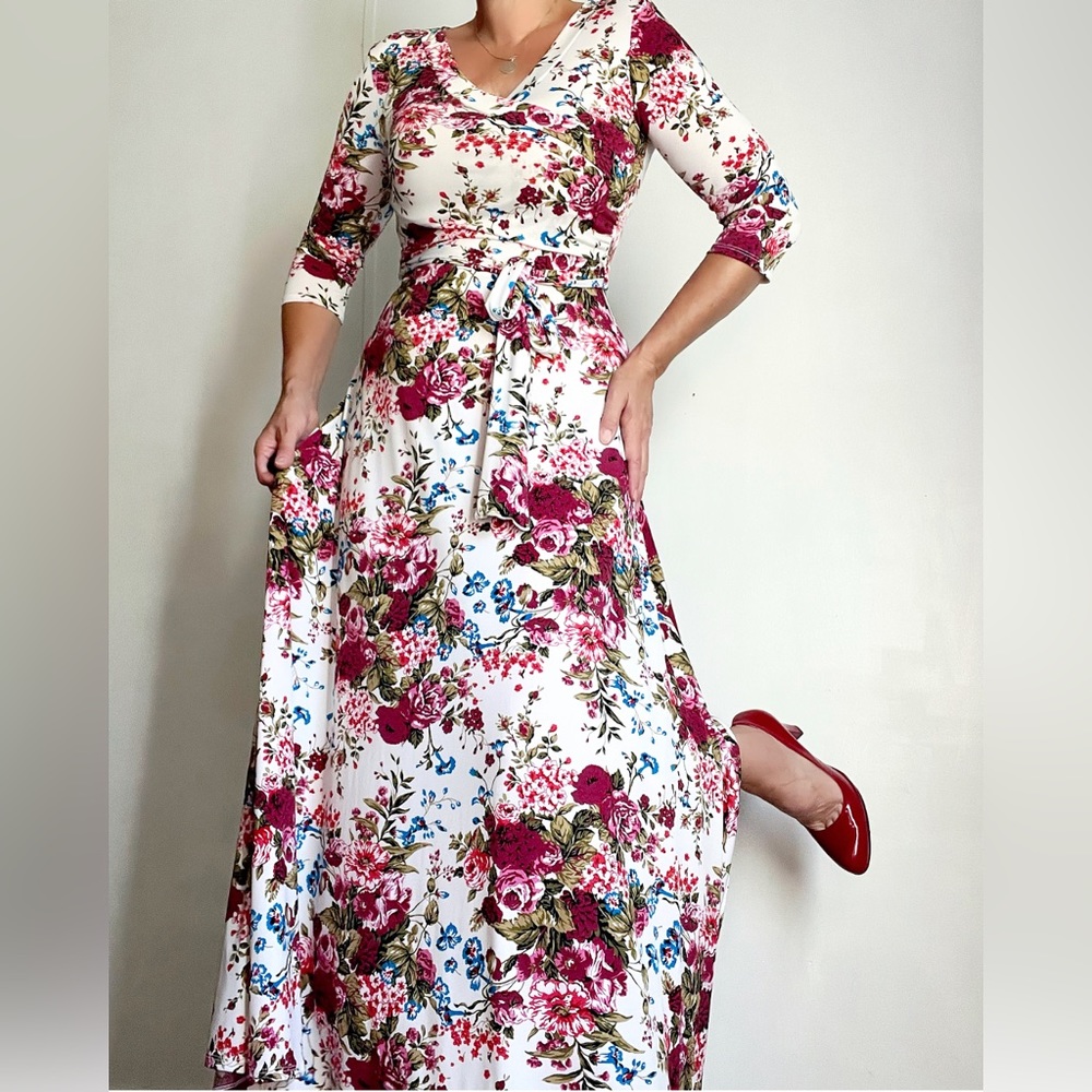 Pinkblush Rose Floral Print Maxi Summer Dress Bohemian Maxi Dress